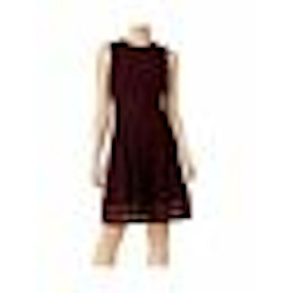 DKNY Women's Zippered Printed Sleeveless Jewel Neck Above the Knee Fit Flare Cocktail Dress Black Size 2